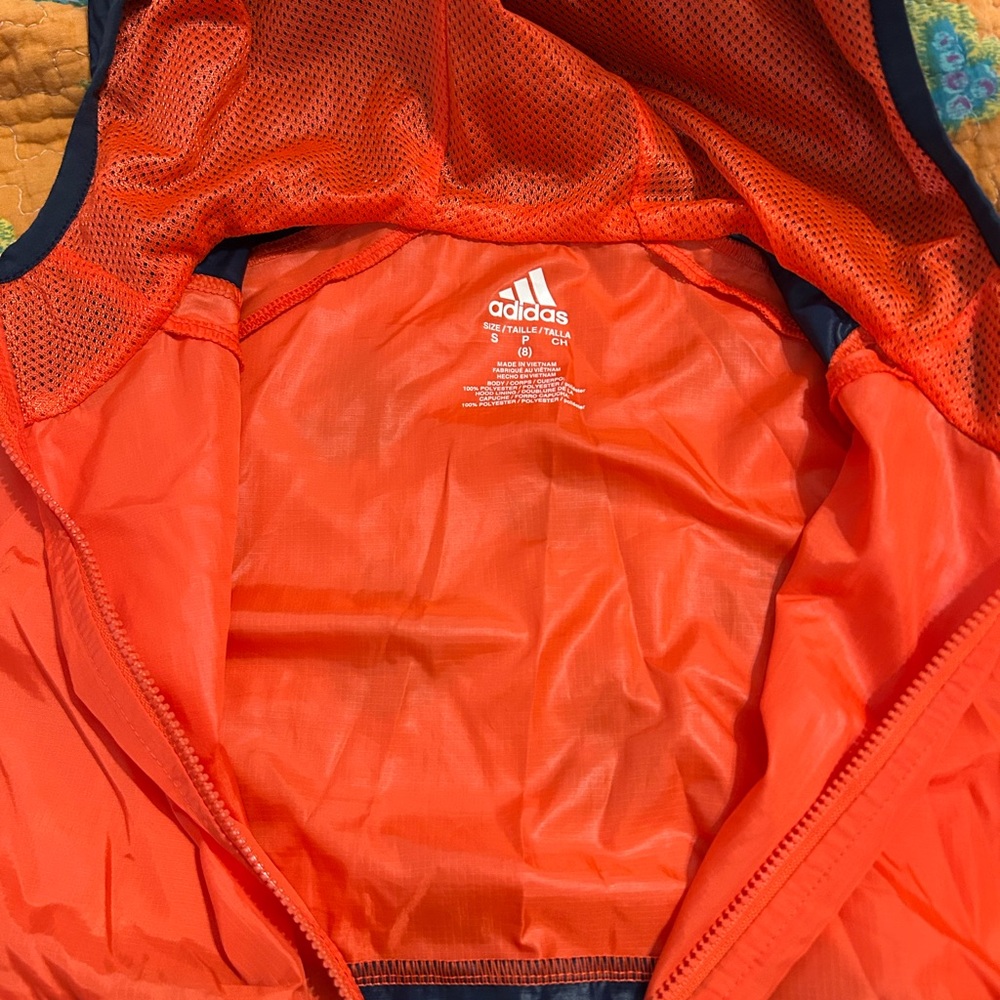 Adidas Orange Navy Blue Full-Zip Windbreaker Boys‎ Jacket - Picture 5 of 6